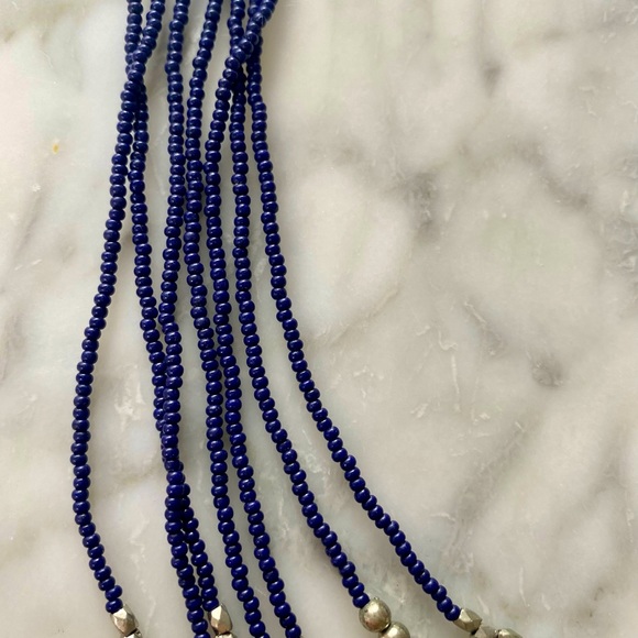 Navy Blue + Silver Beaded 3-layer Necklace - Picture 3 of 4